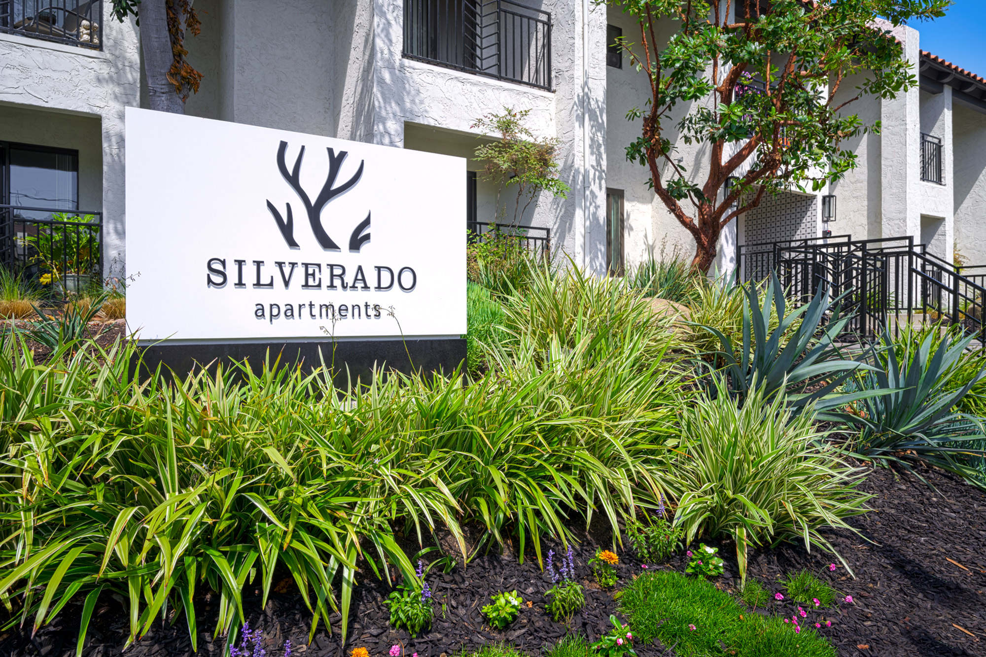 This image displays entrance marker photo of Silverado Apartments
